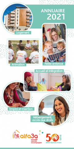 Annuaire 2021 - Couverture Couverture annuaire 2021 avec des photos représentant les services de l'association